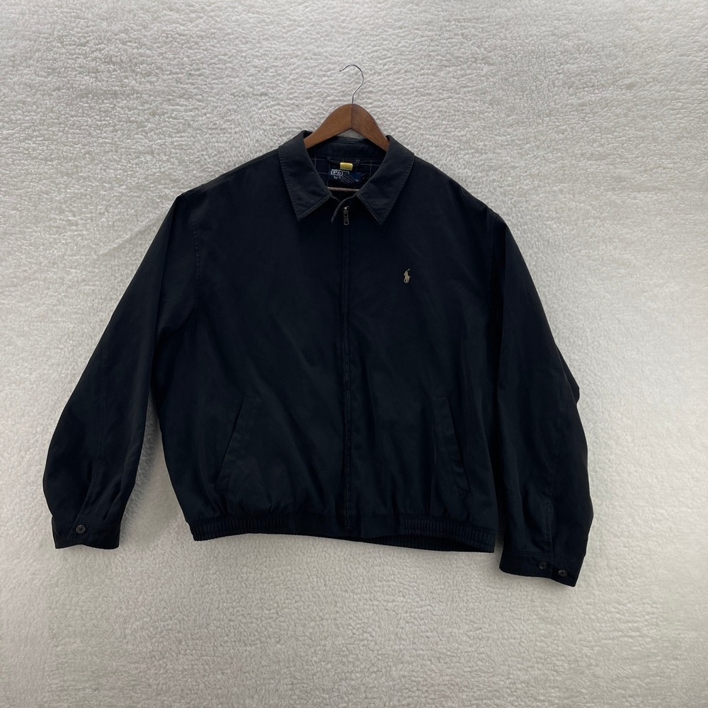 VTG Polo Ralph Lauren Jacket Mens 2XL Black Bi Swing Full Zip Windbreaker Preppy